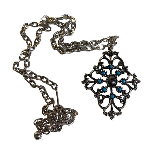 Avon Signed Mirabella Necklace Silver Tone with Faux Jade Gems *READ * - Picture 4 of 4